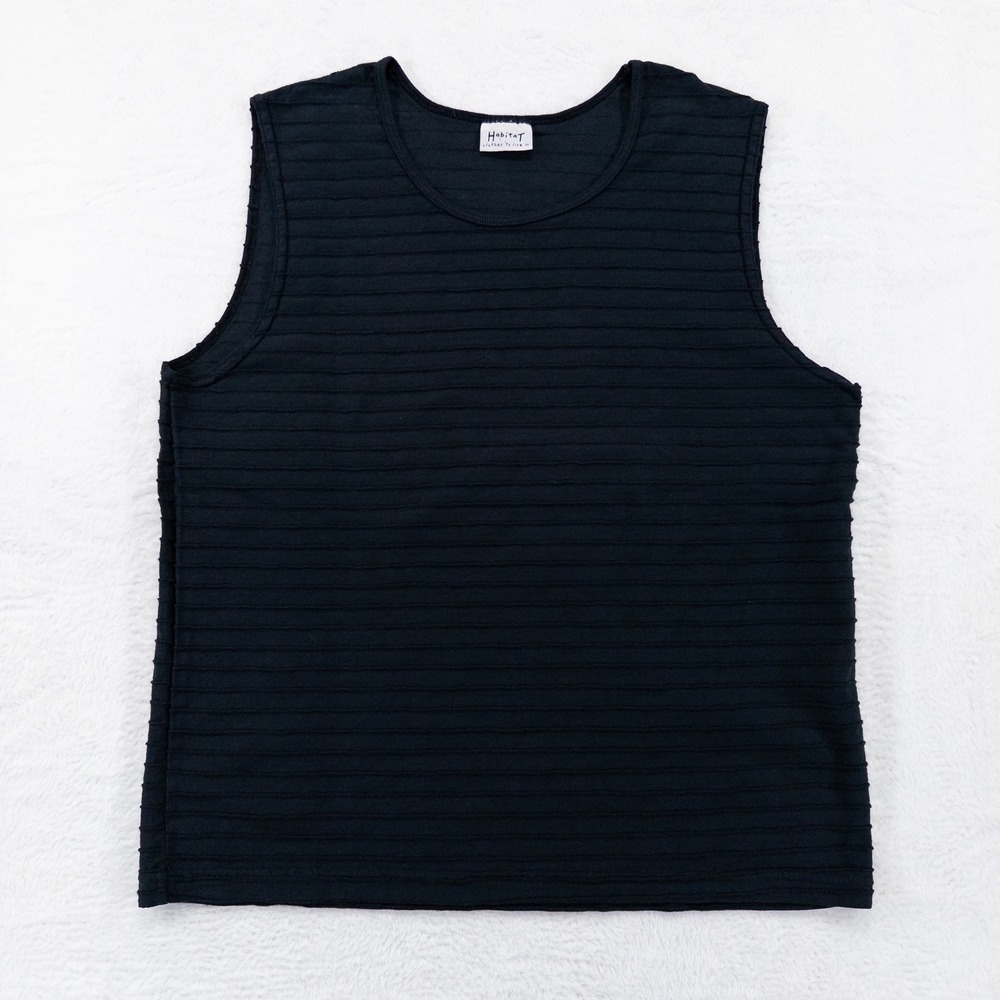 Habitat Womens Tank Top M/L Black Textured Ribbed Cotton Sleeveless Scoop Neck